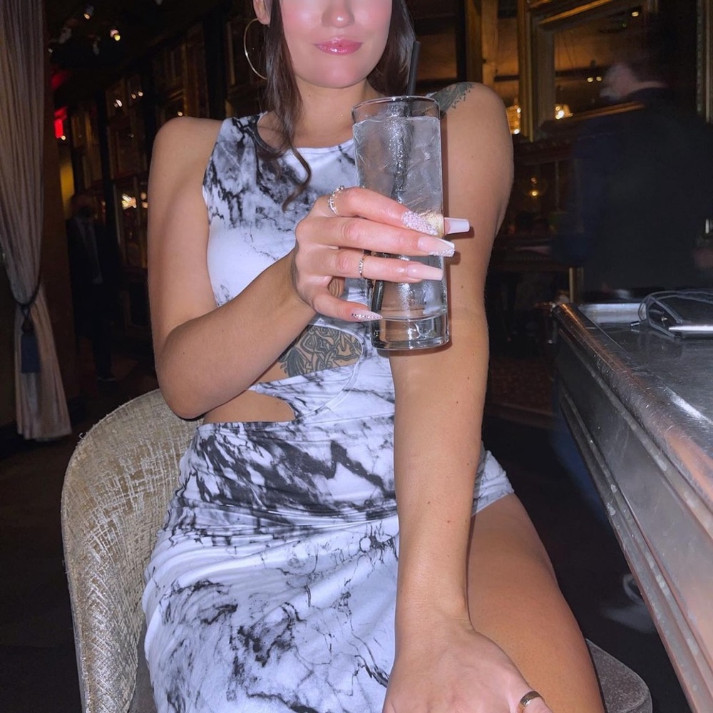 Marble Print Cutout Midi Dress